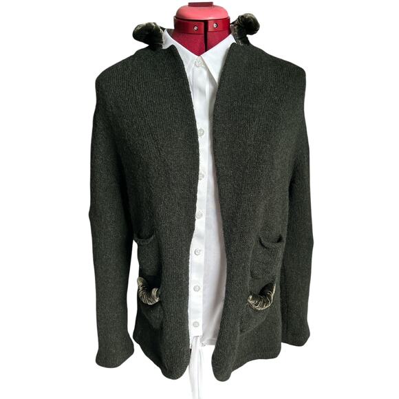 D. Exterior Large Wool‎ Blend Forest Green Velvet Collar & Pockets Details Italy - Picture 1 of 7